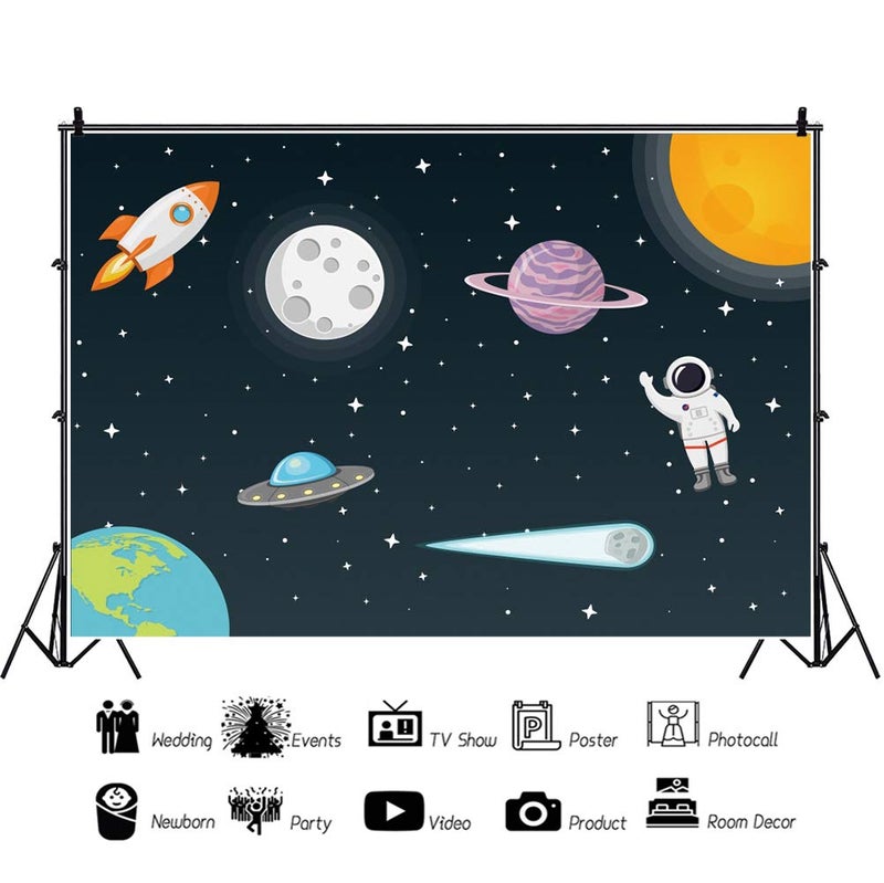Renaiss 5x3ft Outer Space Backdrop Universe Galaxy Starry Sky Astronaut Rocket Planet Party Photography Background for Kids Boy Baby Shower Birthday Party Decor Photo Studio Props - Image 3